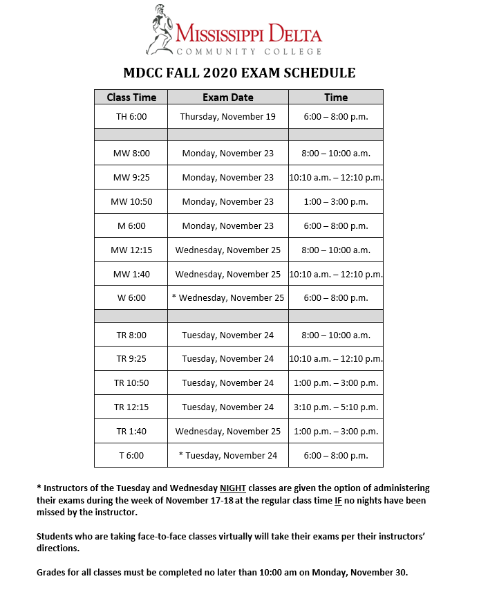 MDCC MDCC Fall 2020 Final Exam Schedule