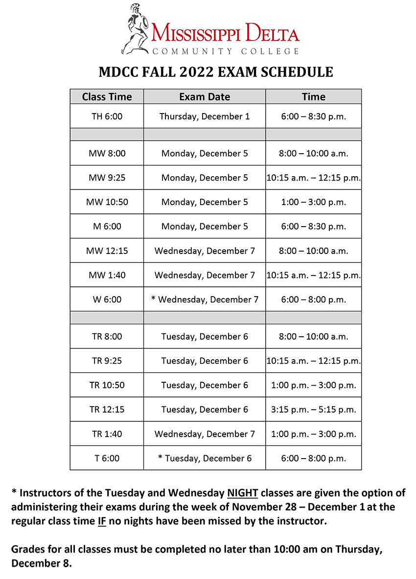 MDCC Fall 2022 Exam Schedule