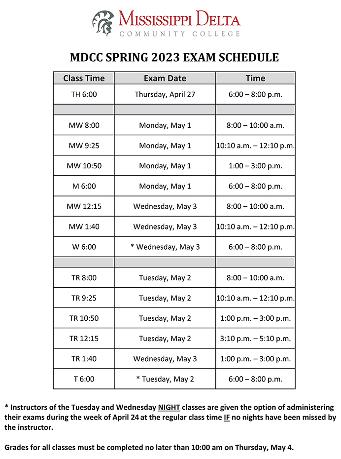 MDCC Spring 2023 Exam Schedule